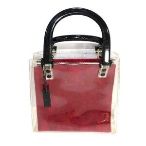 SUZY SMITH dark red fabric bag with clear plastic satchel, handbag, purse